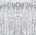 Silver Streamers Metallic Party Backdrop - GREATRIL Foil Fringe Tinsel Curtain for 2026 NYE/Birthdays/Prom/New Years/Graduations/Photo Booth, 8.2ft x 3.2ft - Pack of 2