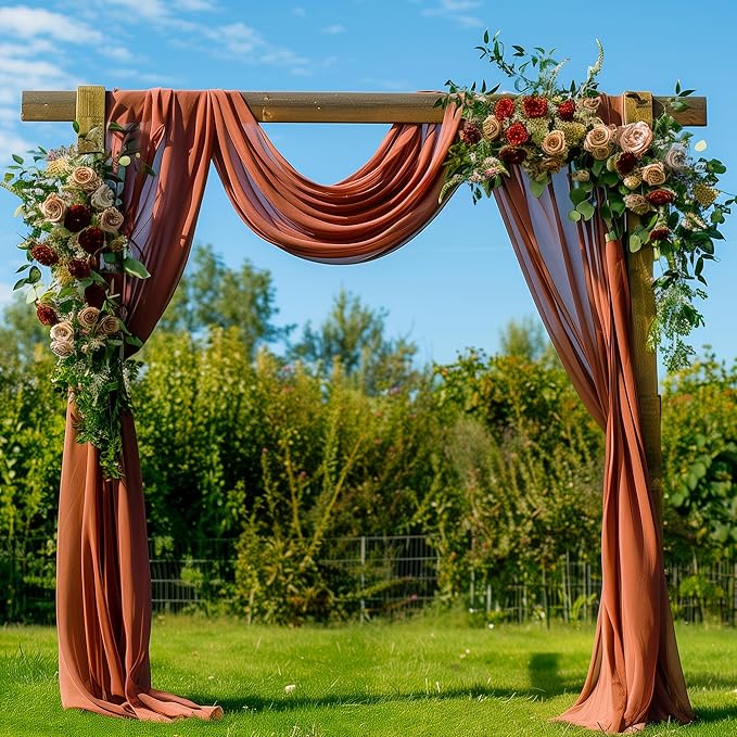 Wedding Arch Draping Fabric 2 Panels 28.7" x 20FT Terracotta Sheer Chiffon Backdrop Drapes for Wedding Ceremony Birthday Party Bridal Shower Outdoor Decoration