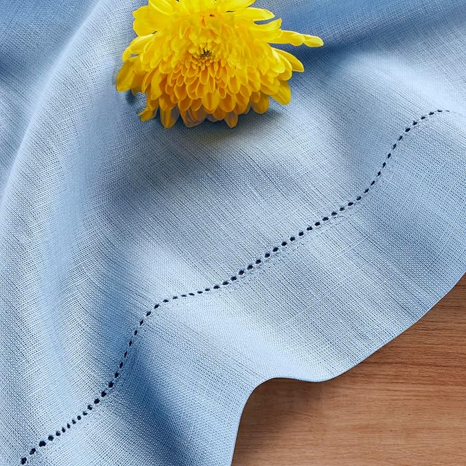 Solino Home Linen Cornflower Blue Table Runner 72 Inches Long - 100% Pure Linen Hemstitch Table Runner 14 x 72 Inch for Dresser, Dining, Christmas, Holiday - Classic Hemstitch