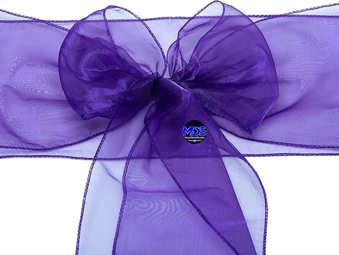 MDS Pack of 250 PCS Organza Chair Sashes Wider Dining Chair Bows Ribbon Tie Back for Wedding Party Birthday Bridal Shower Reception Event Banquet Home Chair Cover Decoration - Purple