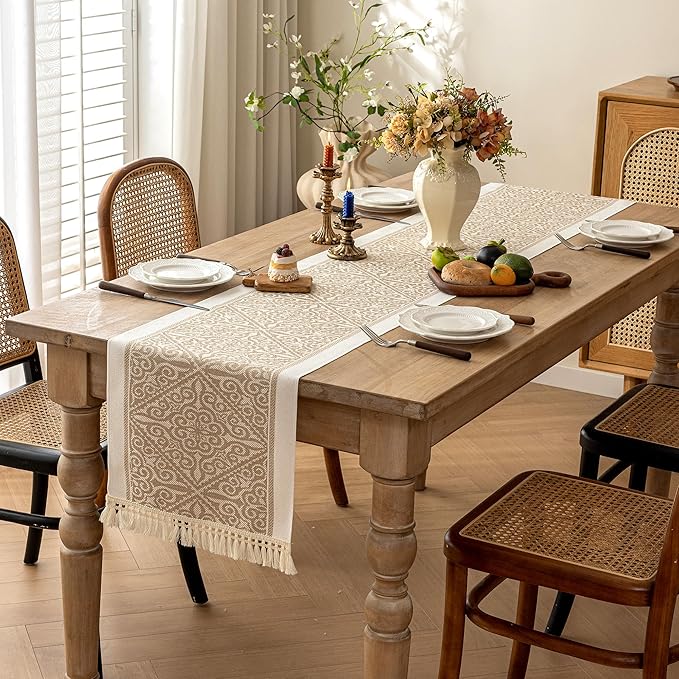 Table Runners 63 Inches,Waterproof Boho Table Runner with Tassel Fringe,Table Runner for Party Coffee Table