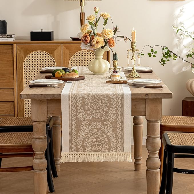 Table Runners 63 Inches,Waterproof Boho Table Runner with Tassel Fringe,Table Runner for Party Coffee Table