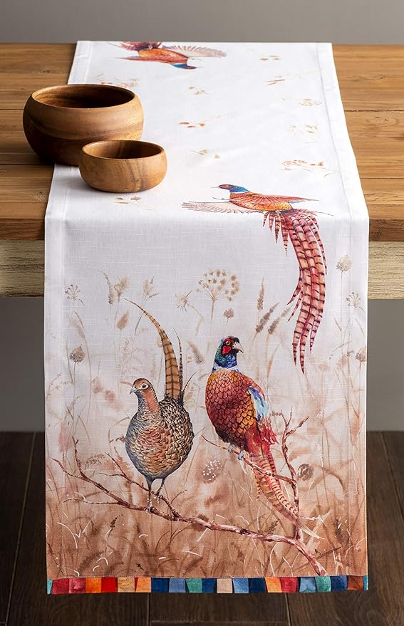 Maison d' Hermine Table Runner 100% Cotton Single Layer Table Runners 48 inches Long for Thanksgiving Christmas Decorations Home Kitchen Dining Party Wedding (Faisan D'Automne, 14.5" x 48")