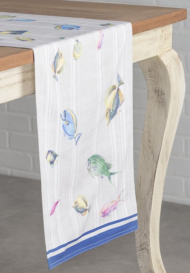 Maison d' Hermine Table Runner 100% Cotton Double Layer Table Runners 72 inches Long Decorative for Home Kitchen Dining Party Baby Shower Wedding Bridal Shower Spring Summer (Poisson, 14.50" x 72")