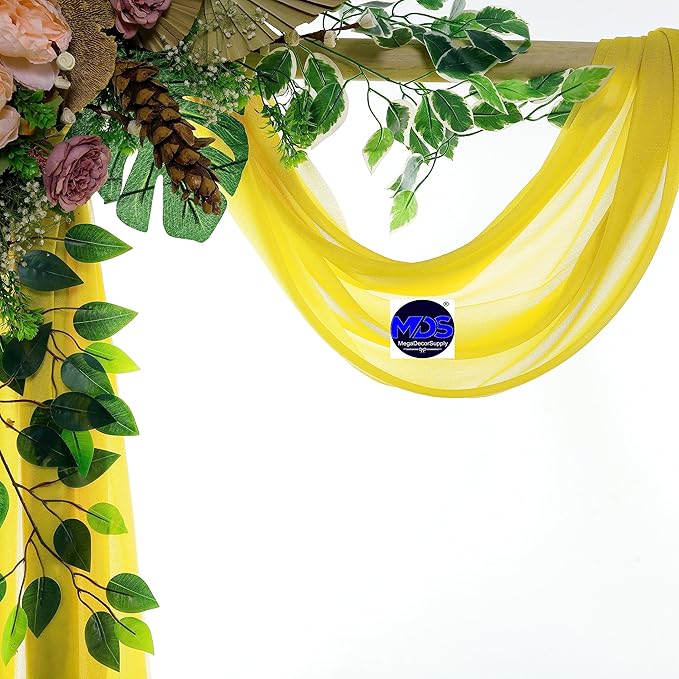 MDS Halloween Chiffon Draping Fabric - 2 Panel, 30" Wide x 40ft Long - Sheer Spooky Arbor & Canopy Drapery for Haunted House Backdrops, Party Ceilings, DIY Costumes & Themed Events - Yellow