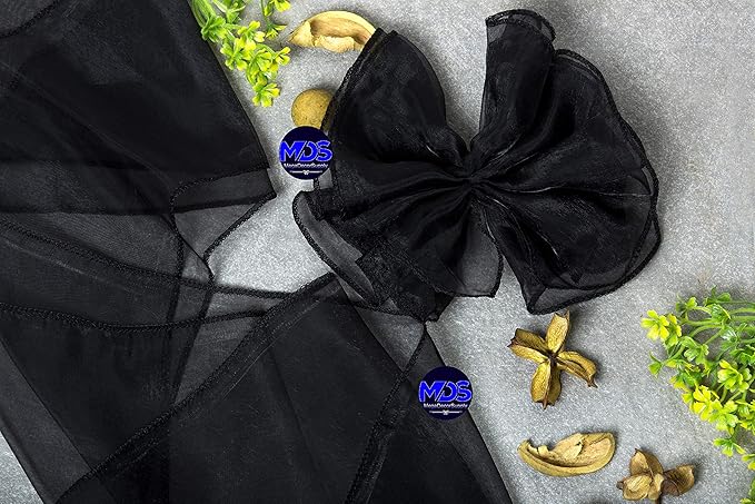 MDS Pack of 100 PCS Organza Chair Sashes Wider Dining Chair Bows Ribbon Tie Back for Wedding Party Birthday Bridal Shower Reception Event Banquet Home Chair Cover Decoration - Black