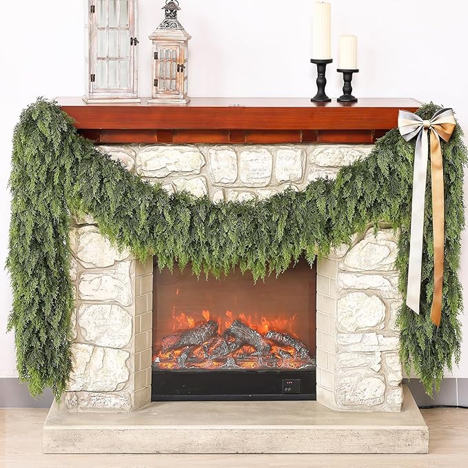 Real Touch Cedar Garland - Artificial Christmas Garlands Faux Green Cedar Fake Pine Needles Garland for Fireplace,Table, Stairs, Mantle, Window,Indoor Outdoor,Home,Holiday Decor(1 PCS,6 FT)