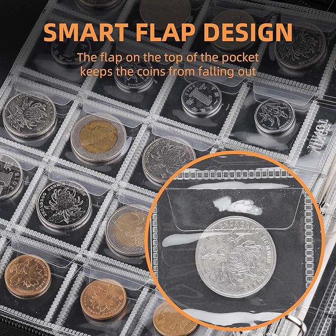 Coin Collection Book for Collector,260 Pockets Fireproof Coin Collection Holder Album,Coin Collection Organizer Storage Box Case Album for 20/25/ 27/30/ 38mm Coins,Silver