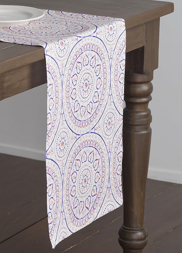 Maison d' Hermine Table Runner 100% Cotton Single Layer Table Runners 72 inches Long Decorative for Home Kitchen Dining Party Baby Shower Wedding Bridal Shower Spring Summer (Mandala, 14.50" x 72")