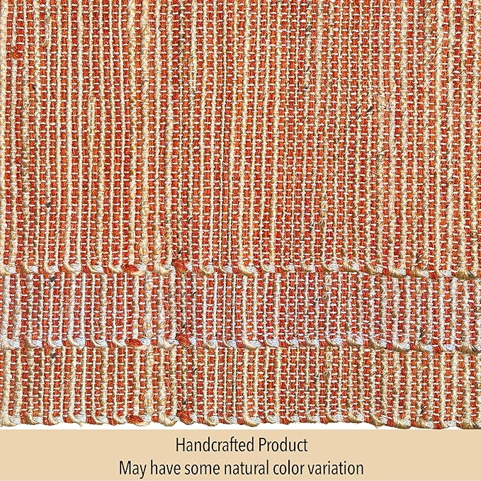 Chardin home Natural Jute Table Runner 13x36 Inch – Vintage Boho Rustic Table Decor – Handwoven Table Runner in Natural Jute and Rust Orange – Farmhouse Dining or Console Table Accent