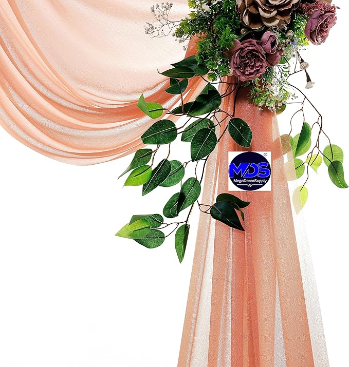 MDS Halloween Chiffon Draping Fabric - 1 Panel, 30" Wide x 40ft Long - Sheer Spooky Arbor & Canopy Drapery for Haunted House Backdrops, Party Ceilings, DIY Costumes & Themed Events - Coral Peach