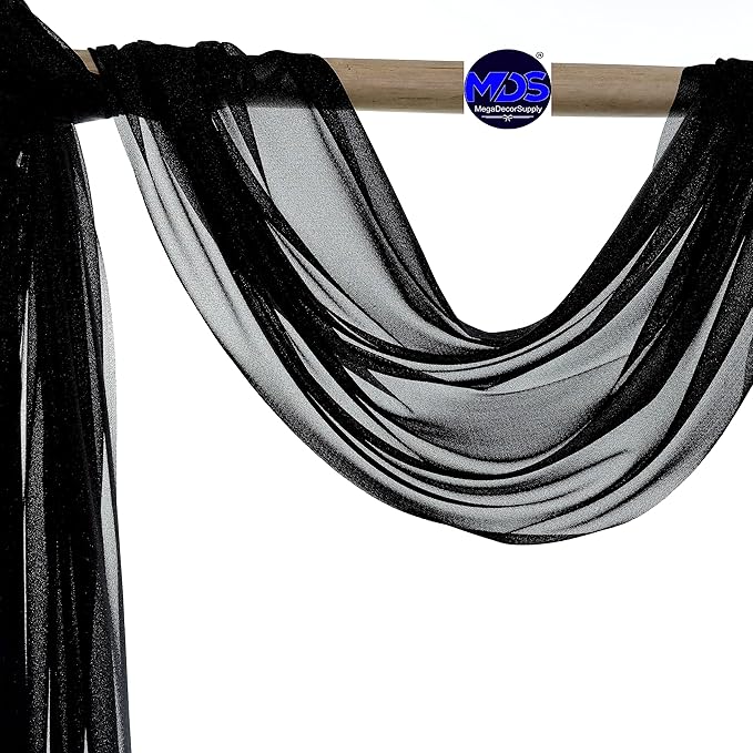 MDS Halloween Chiffon Draping Fabric - 2 Panel, 30" Wide x 20ft Long - Sheer Spooky Arbor & Canopy Drapery for Haunted House Backdrops, Party Ceilings, DIY Costumes & Themed Events - Black