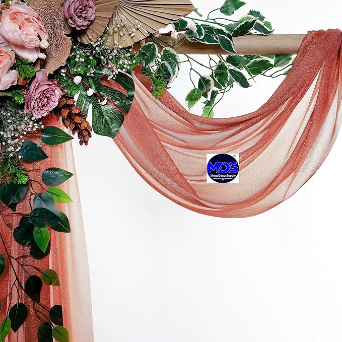 MDS Halloween Chiffon Draping Fabric - 2 Panel, 30" Wide x 20ft Long - Sheer Spooky Arbor & Canopy Drapery for Haunted House Backdrops, Party Ceilings, DIY Costumes & Themed Events - Terracotta