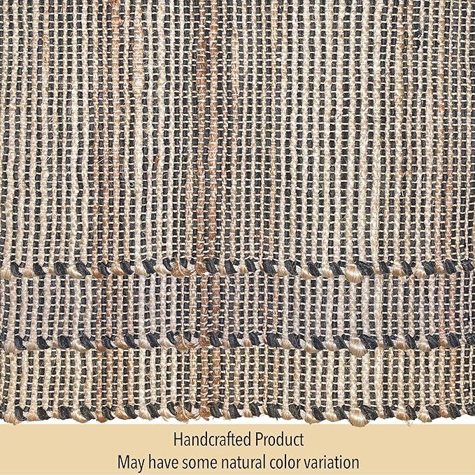 Chardin home Natural Jute Table Runner 13x108 Inch – Vintage Boho Rustic Table Decor – Handwoven Long Table Runner in Natural Jute and Black – Farmhouse Dining or Console Table Accent
