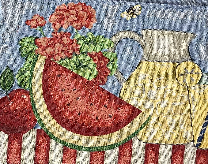 Tache Blue Summer Table Runner 90 Inches Long Fruity Drinks Colorful Watermelon Lemonade Decorative Spring Summer Blue Red Woven Tapestry Long Kitchen Coffee Dining Table Runners