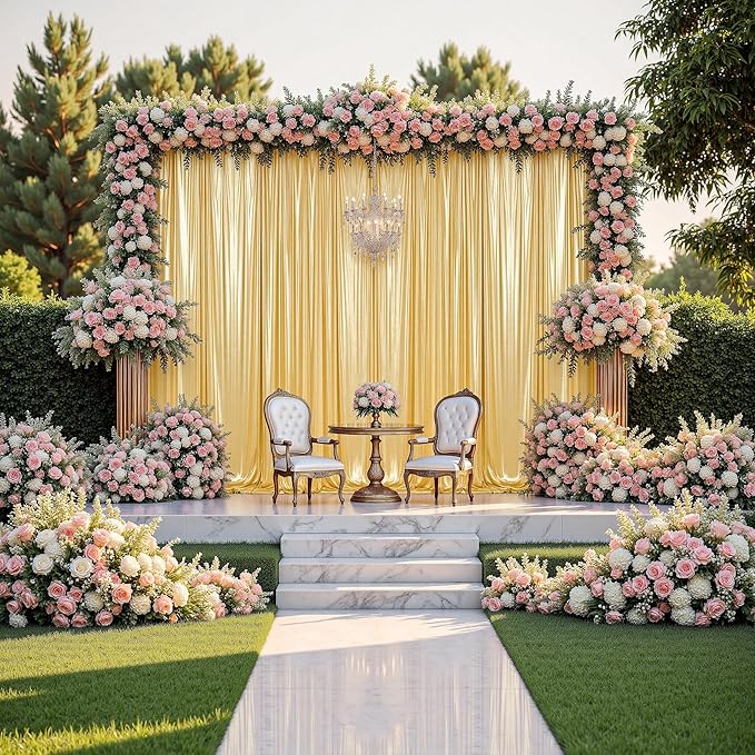 gogoparti 20x14FT Gold Sequin Backdrop Curtain - 4 Panels of 5x14FT Wrinkle-Free Reusable Glitter Drapes for Photography, Weddings, Birthdays & Parties