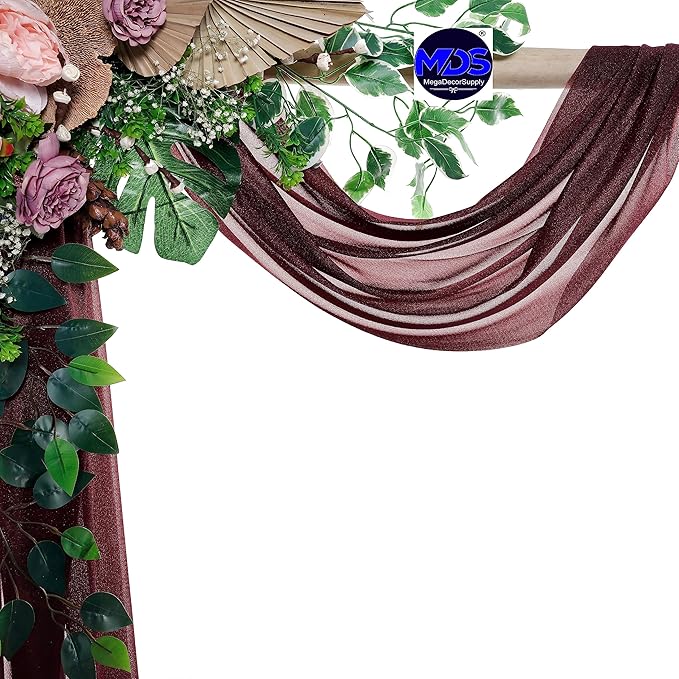 MDS Halloween Chiffon Draping Fabric - 2 Panel, 30" Wide x 75ft Long - Sheer Spooky Arbor & Canopy Drapery for Haunted House Backdrops, Party Ceilings, DIY Costumes & Themed Events - Burgundy