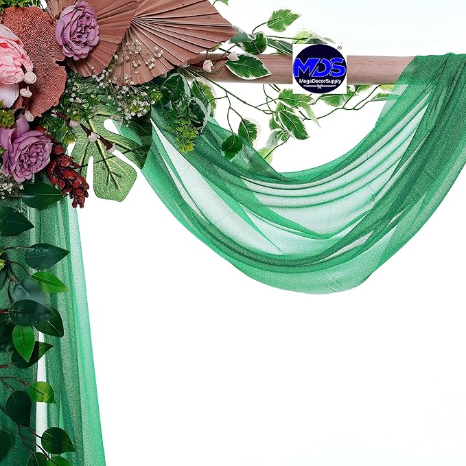 MDS Halloween Chiffon Draping Fabric - 2 Panel, 30" Wide x 20ft Long - Sheer Spooky Arbor & Canopy Drapery for Haunted House Backdrops, Party Ceilings, DIY Costumes & Themed Events - Emerald Green