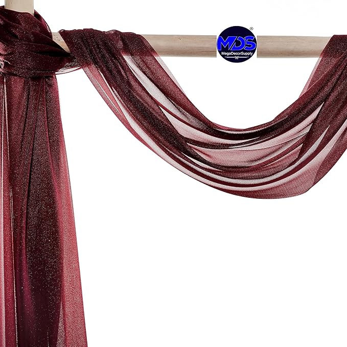 MDS Halloween Chiffon Draping Fabric - 1 Panel, 30" Wide x 100ft Long - Sheer Spooky Arbor & Canopy Drapery for Haunted House Backdrops, Party Ceilings, DIY Costumes & Themed Events - Burgundy
