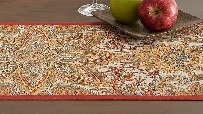 Maison d' Hermine Table Runner 100% Cotton Double Layer Table Runners 72 inches Long for Thanksgiving Christmas Decorations Home Kitchen Dining Party Wedding (Kashmir Paisley, 14.5" x 72")