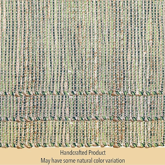 Chardin home Natural Jute Table Runner 13x36 Inch – Vintage Boho Rustic Table Decor – Handwoven Table Runner in Natural Jute and Green – Farmhouse Dining or Console Table Accent