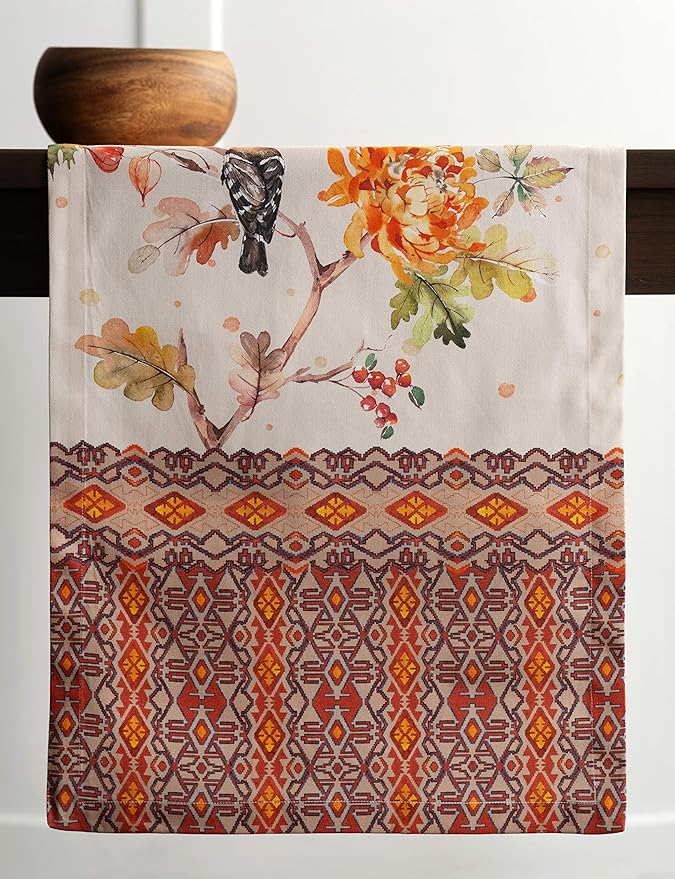 Maison d' Hermine Table Runner 100% Cotton Single Layer Table Runners 36 inches Long for Thanksgiving Christmas Decorations Home Kitchen Dining Party Wedding (Kelim - Prairie, 14.5" x 36")