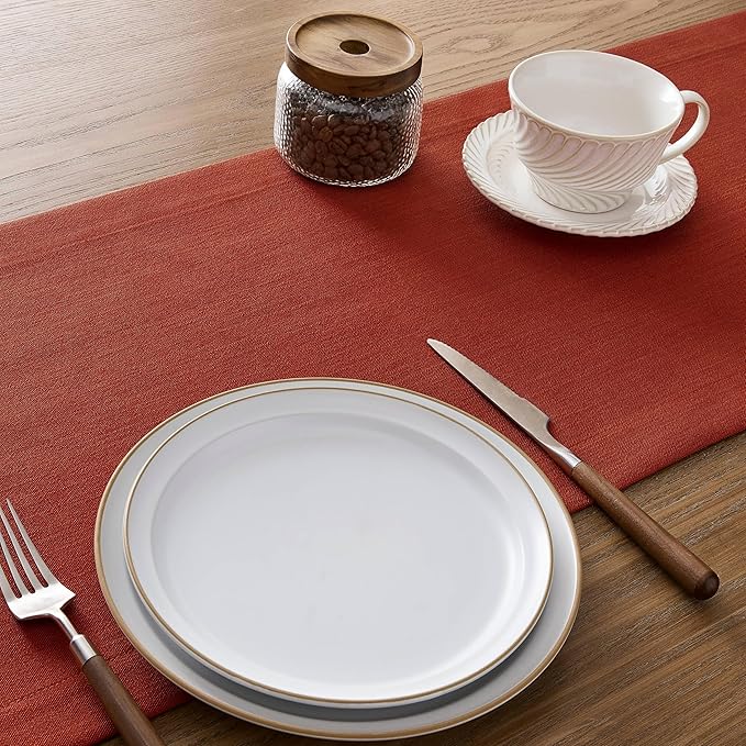 ZeeMart Linen Textured Border Table Runner, 14 x 90 Inch Orange, Farmhouse Style Burnt Orange Fall Table Runners 90 Inches Long, Easy Care Everyday Polyester Table Runner