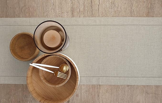 Solino Home Linen Natural Table Runner 108 Inches Long - 100% Pure Linen 14 x 108 Inch Table Runner for Fall, Autumn, Thanksgiving, Christmas - Classic Hemstitch