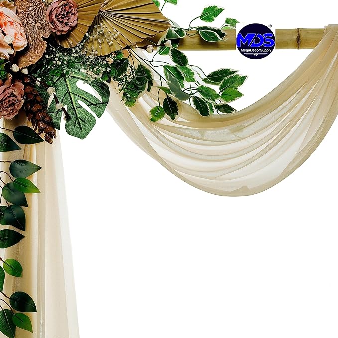 MDS Halloween Chiffon Draping Fabric - 1 Panel, 30" Wide x 75ft Long - Sheer Spooky Arbor & Canopy Drapery for Haunted House Backdrops, Party Ceilings, DIY Costumes & Themed Events - Champagne Gold