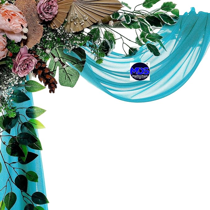 MDS Halloween Chiffon Draping Fabric - 1 Panel, 30" Wide x 100ft Long - Sheer Spooky Arbor & Canopy Drapery for Haunted House Backdrops, Party Ceilings, DIY Costumes & Themed Events - Peacock Blue