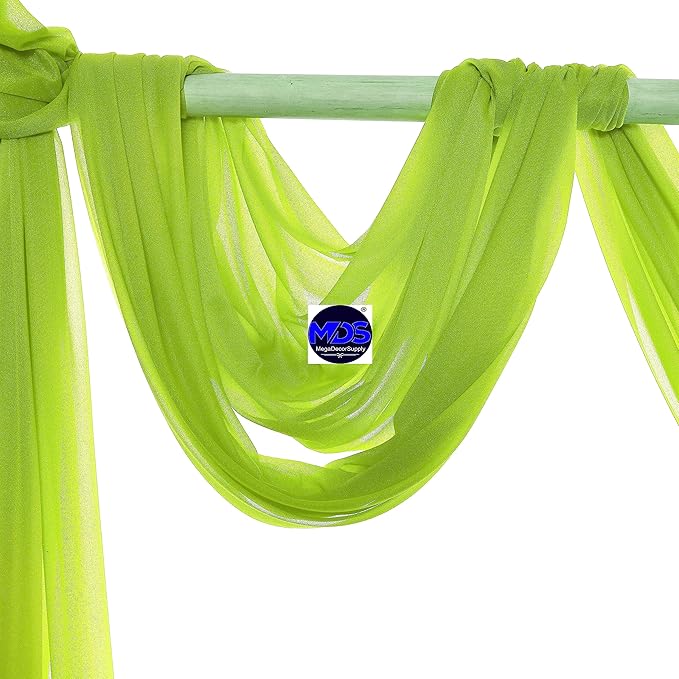 MDS Halloween Chiffon Draping Fabric - 2 Panel, 30" Wide x 40ft Long - Sheer Spooky Arbor & Canopy Drapery for Haunted House Backdrops, Party Ceilings, DIY Costumes & Themed Events - Parrot Green