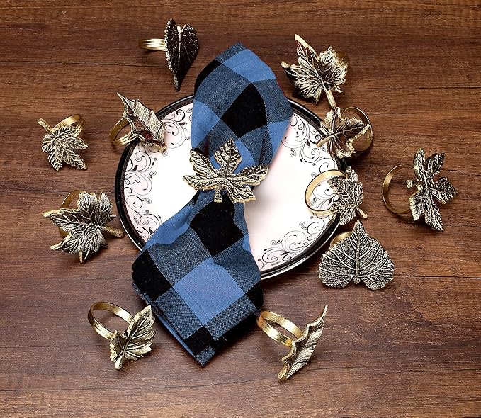Rustic Napkin Rings Set of 12 - Elegant Leaf Napkin Holders for Dining Table, Wedding, Party, Holiday & Everyday Use - Handmade Decorative Table Accessories (Antique Gold) - ALPHA Living HOME