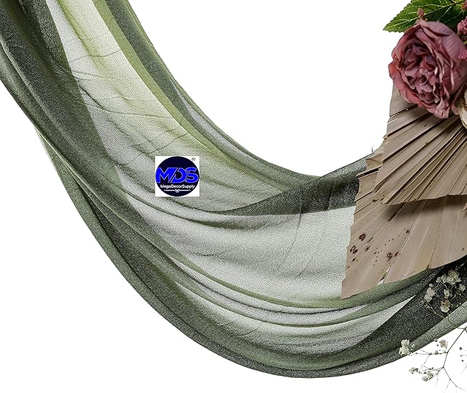 MDS Halloween Chiffon Draping Fabric - 1 Panel, 30" Wide x 50ft Long - Sheer Spooky Arbor & Canopy Drapery for Haunted House Backdrops, Party Ceilings, DIY Costumes & Themed Events - Olive Green