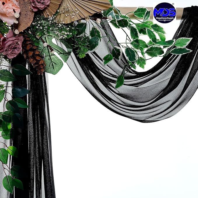 MDS Halloween Chiffon Draping Fabric - 2 Panel, 30" Wide x 40ft Long - Sheer Spooky Arbor & Canopy Drapery for Haunted House Backdrops, Party Ceilings, DIY Costumes & Themed Events - Black