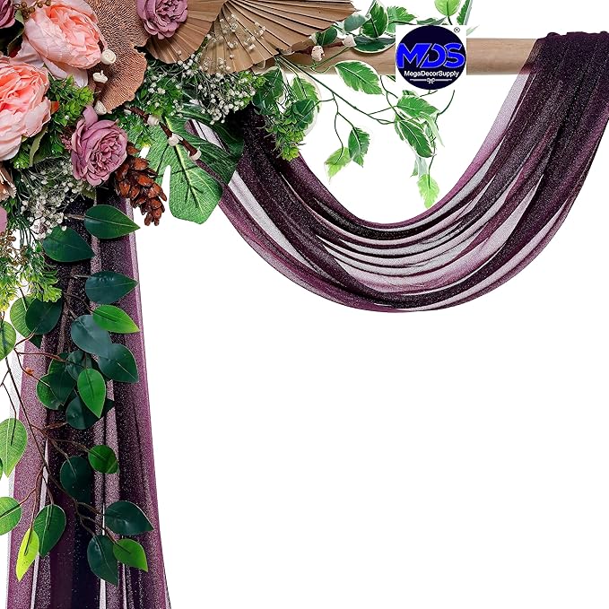 MDS Halloween Chiffon Draping Fabric - 2 Panel, 30" Wide x 20ft Long - Sheer Spooky Arbor & Canopy Drapery for Haunted House Backdrops, Party Ceilings, DIY Costumes & Themed Events - Eggplant