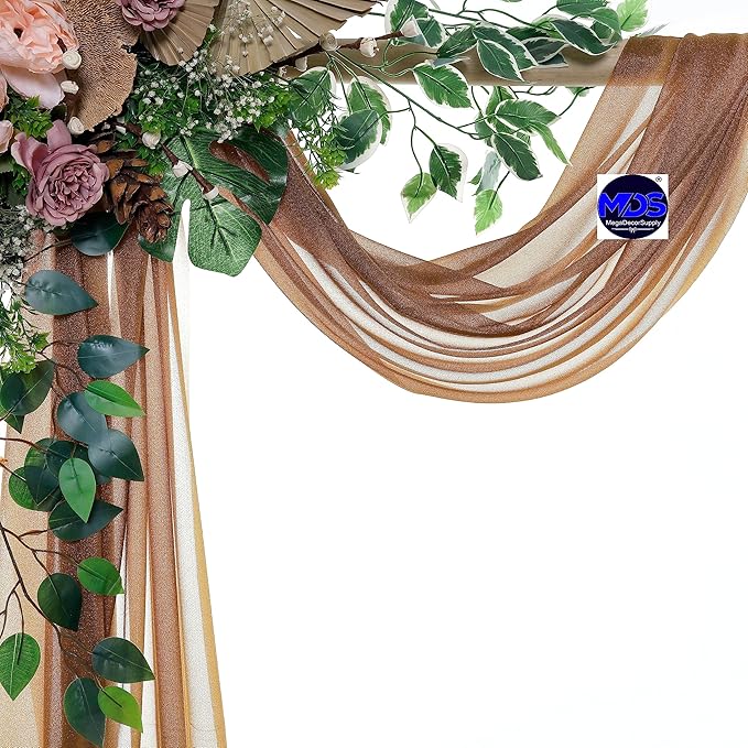 MDS Halloween Chiffon Draping Fabric - 2 Panel, 30" Wide x 75ft Long - Sheer Spooky Arbor & Canopy Drapery for Haunted House Backdrops, Party Ceilings, DIY Costumes & Themed Events - Mocha