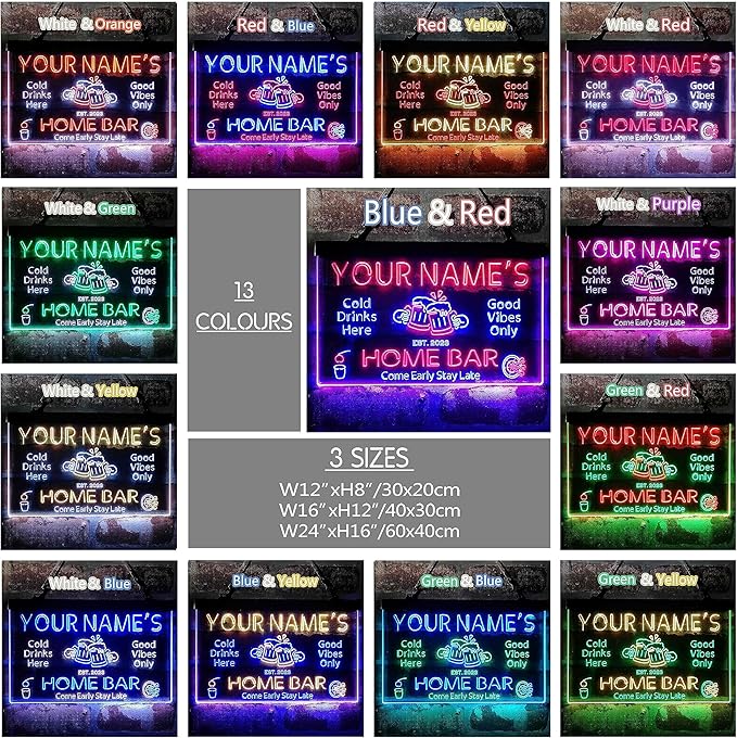 ADVPRO Personalized Your Name Custom Home Bar Beer Established Year Dual Color LED Neon Sign Blue & Yellow 24 x 16 Inches st6s64-p1-tm-by