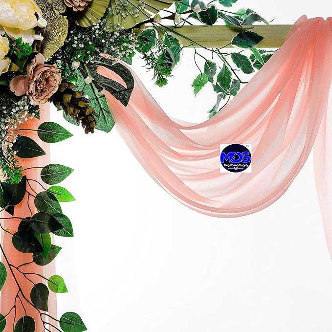 MDS Halloween Chiffon Draping Fabric - 2 Panel, 30" Wide x 75ft Long - Sheer Spooky Arbor & Canopy Drapery for Haunted House Backdrops, Party Ceilings, DIY Costumes & Themed Events - Peach