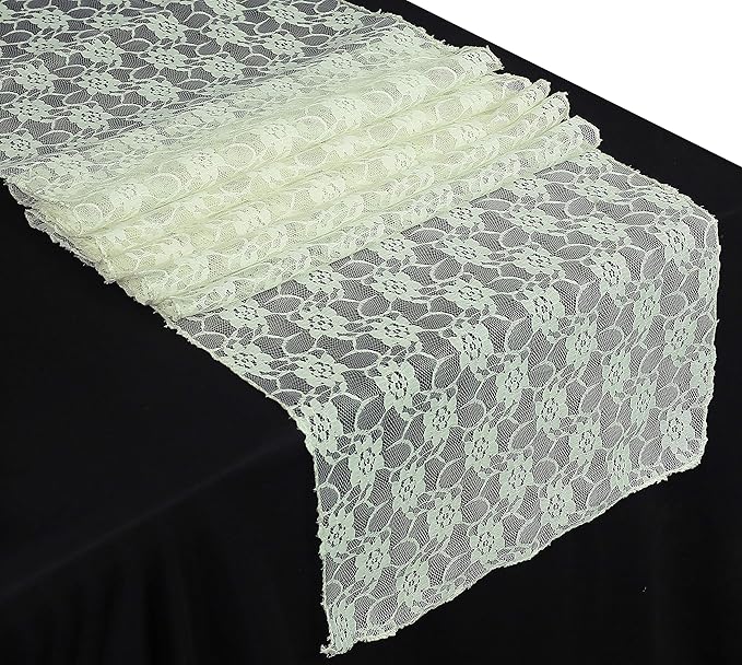 MDS Pack of 10 Wedding 12 x 108 inches Lace Table Runner for Wedding, Decorations for Birthday Parties, Banquets, Graduations, Engagements, and Runners fit Rectangle, Round Table- Ivory
