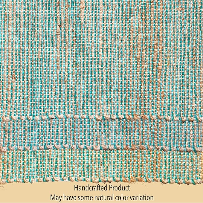 Chardin Home Natural Jute & Aqua Turquoise Placemats, Set of 4 – Rustic Handmade Boho Table Mats, 13x19 in Dining Table Placemats - Kitchen, Everyday Meals, Holidays, Farmhouse or Modern Table Décor