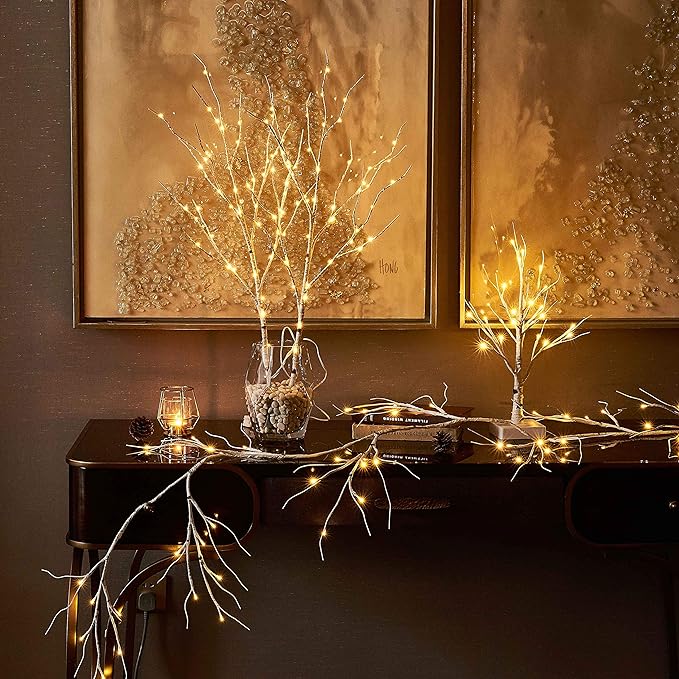 Hairui Lighted Artificial Twig Birch Branch with Fairy Lights 30IN 100 LED Battery Operated, White Willow Branch with Lights for Christmas Holiday Wedding Party Decoration