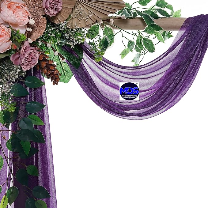 MDS Halloween Chiffon Draping Fabric - 2 Panel, 30" Wide x 20ft Long - Sheer Spooky Arbor & Canopy Drapery for Haunted House Backdrops, Party Ceilings, DIY Costumes & Themed Events - Cadbury Purple