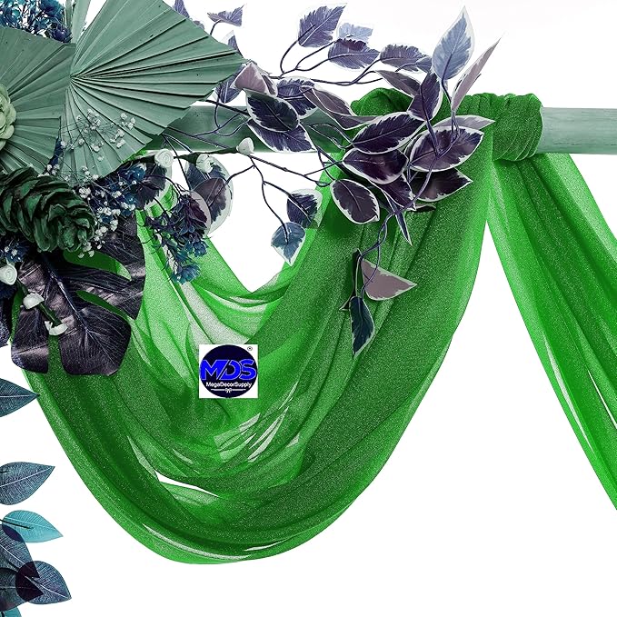 MDS Halloween Chiffon Draping Fabric - 2 Panel, 30" Wide x 30ft Long - Sheer Spooky Arbor & Canopy Drapery for Haunted House Backdrops, Party Ceilings, DIY Costumes & Themed Events - Green