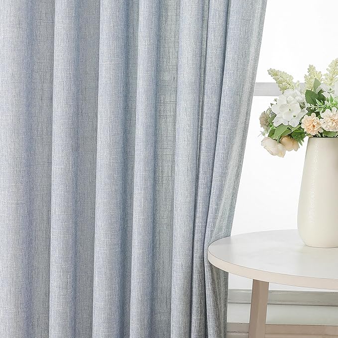 Vision Home Blue Pinch Pleated Semi Sheer Curtains Textured Light Filtering Window Curtains 108 inch for Living Room Bedroom Rayon Blend Chambray Blue Pinch Pleat Drapes with Hooks 2 Panels 40"Wx108"L
