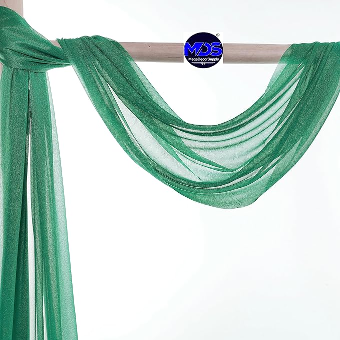 MDS Halloween Chiffon Draping Fabric - 2 Panel, 30" Wide x 50ft Long - Sheer Spooky Arbor & Canopy Drapery for Haunted House Backdrops, Party Ceilings, DIY Costumes & Themed Events - Emerald Green