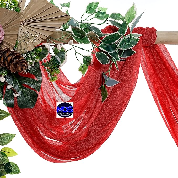 MDS Halloween Chiffon Draping Fabric - 1 Panel, 30" Wide x 20ft Long - Sheer Spooky Arbor & Canopy Drapery for Haunted House Backdrops, Party Ceilings, DIY Costumes & Themed Events - Red