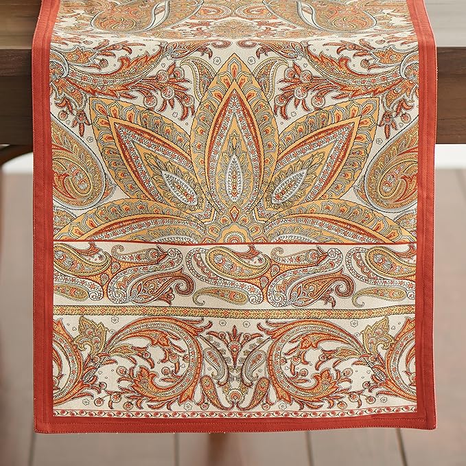 Maison d' Hermine Table Runner 100% Cotton Double Layer Table Runners 72 inches Long for Thanksgiving Christmas Decorations Home Kitchen Dining Party Wedding (Kashmir Paisley, 14.5" x 72")